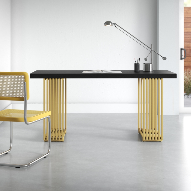 Bedlington Solid Wood Top Metal Base Writing Desk