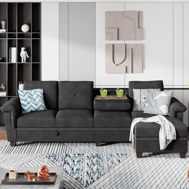 Bergvin 107.9" Upholstered Sofa Sectional with Cup Holder and Storage