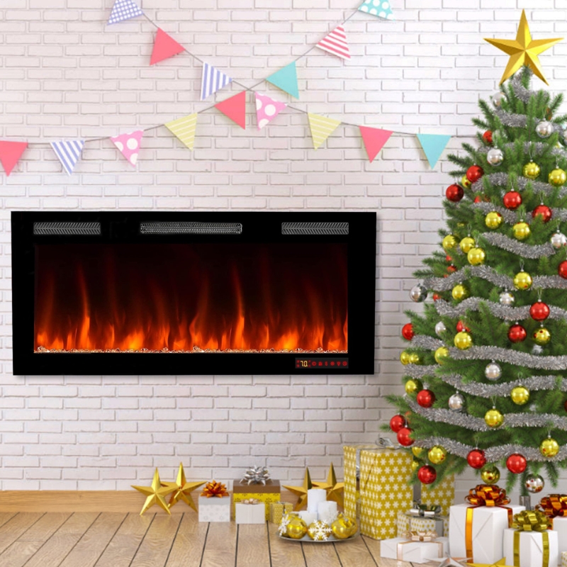 Berrada Recessed Wall Mounted Electric Fireplace with Remote Control, 1500W