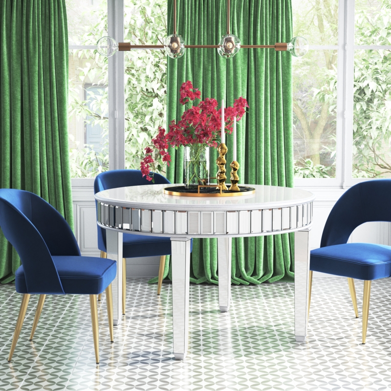 Caila Round Glass Top Solid Wood Base Dining Table