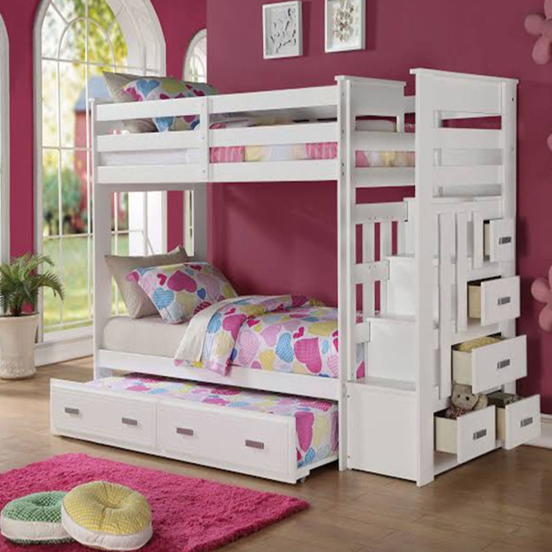 Capallia Kids Twin Over Twin Bunk Bed with Trundle with Drawers