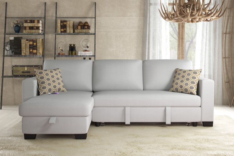 Careaga 89" Wide Sectional Sleeper Sofa With USB Charging Port & 2 Pillows