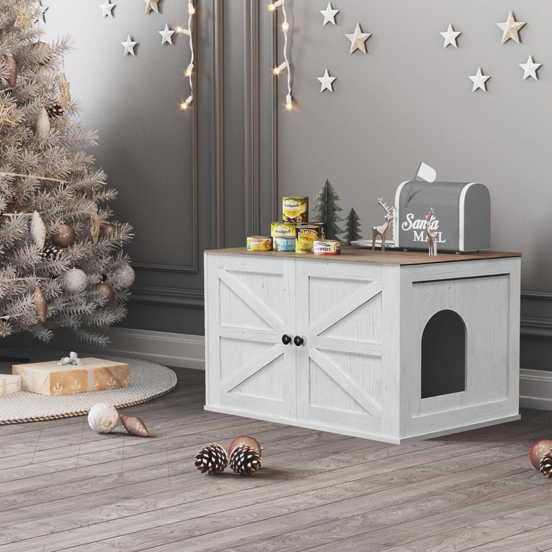 Cat Litter Box Enclosure Furniture, Hidden Litter Box With Removable Divider Gray