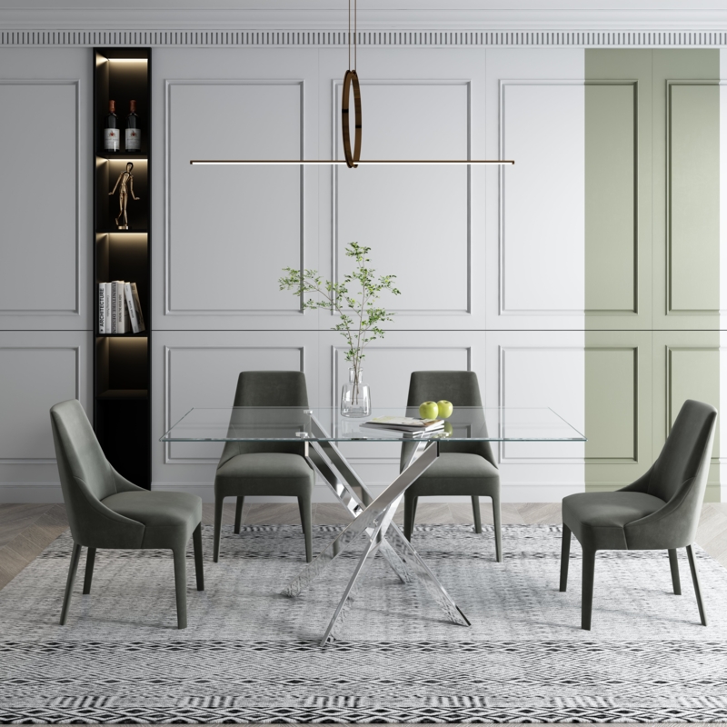 Ceolia 63" Glass Dinning Table with Metal Base for 6 to 8 People