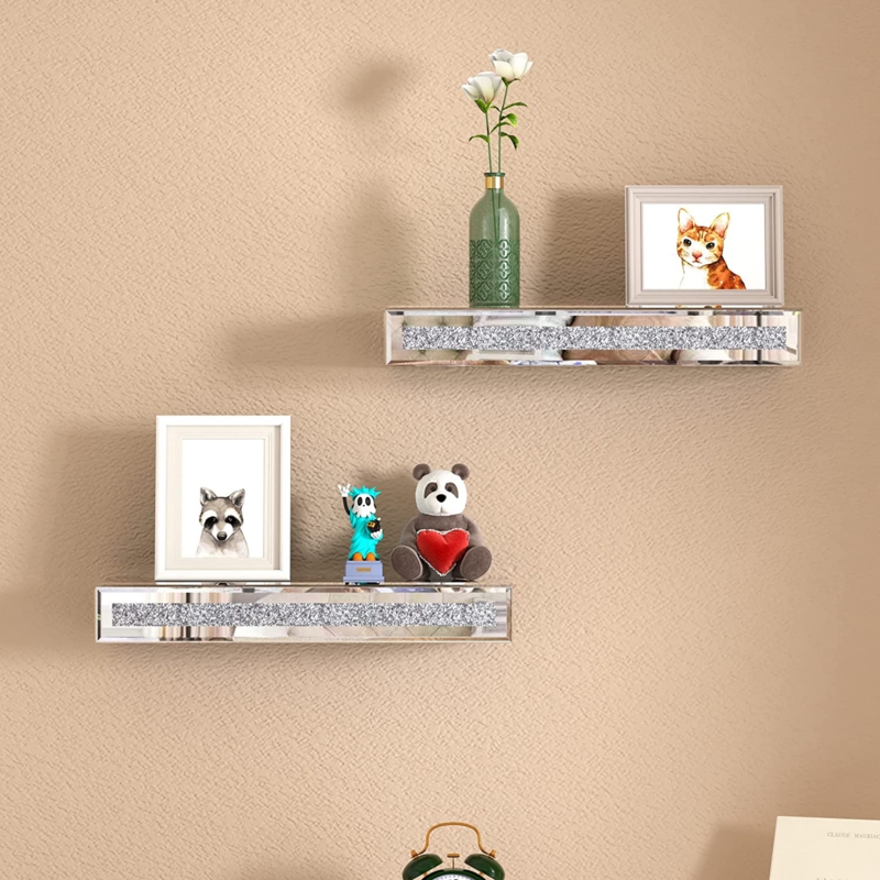 Cerrie 2 Piece Mirror Floating Wall Shelf Decor For Bedroom/Living Room/Kitchen