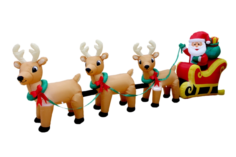 Christmas Santa Claus on Sleigh with Three Reindeer Inflatable