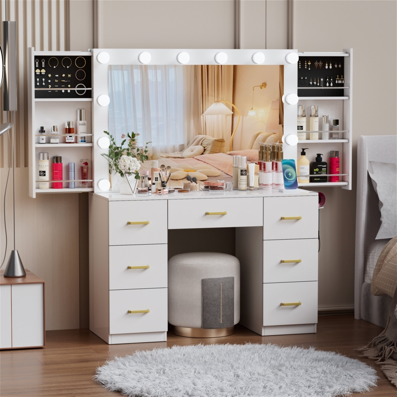 Collibee Makeup Vanity Desk with Lighted Mirror u0026 Power Outlet u0026 3 Color Modes