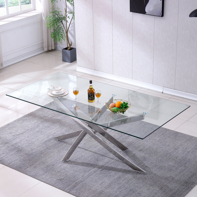 Cornelieus Glass Top Metal Base Dining Table
