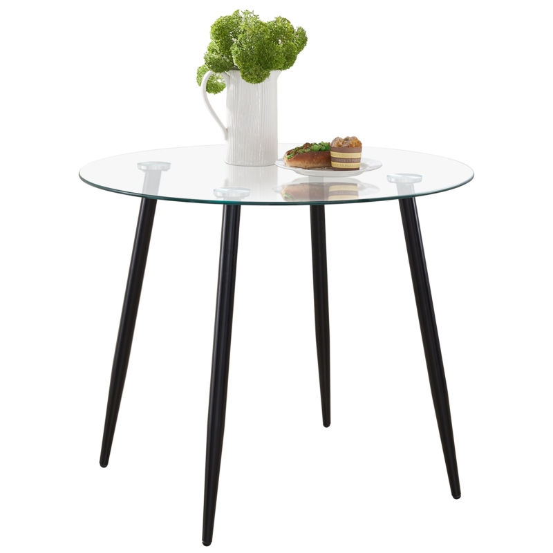 Couy Round Glass Top Metal Base Dining Table