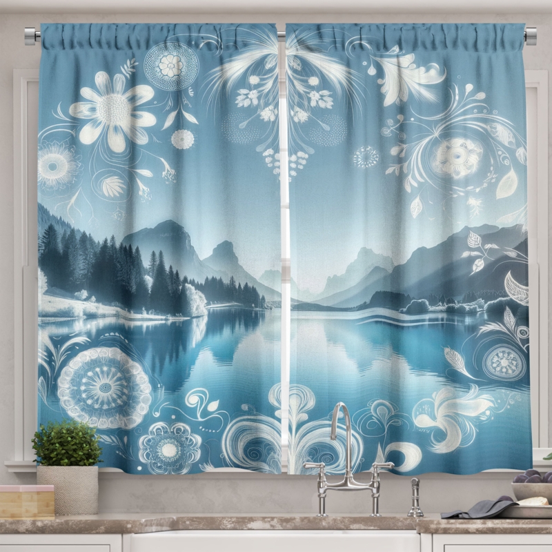 Damask 55'' W Kitchen Curtain