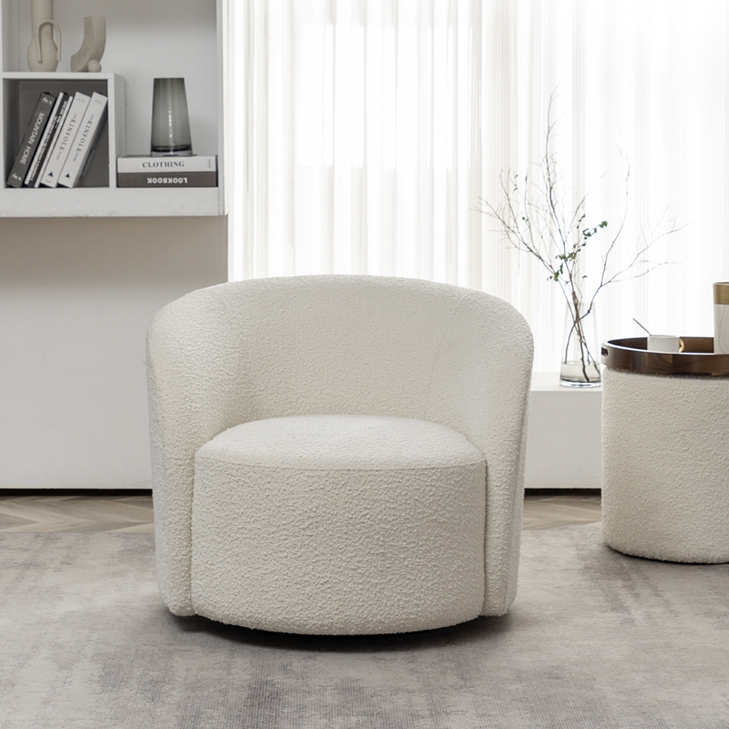 Darae 34" Wide Boucle Upholstered Swivel Barrel Chair