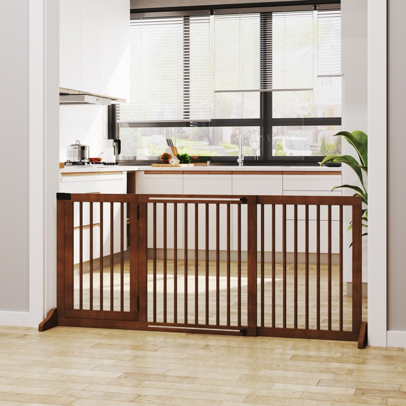 Douville Wood Free Standing Pet Gate With Door