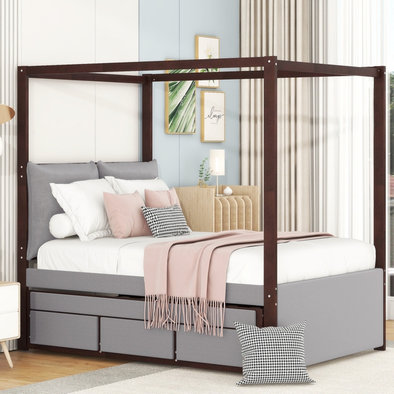 Droitwich Canopy Upholstered Storage Bed Frame with 3 Drawers