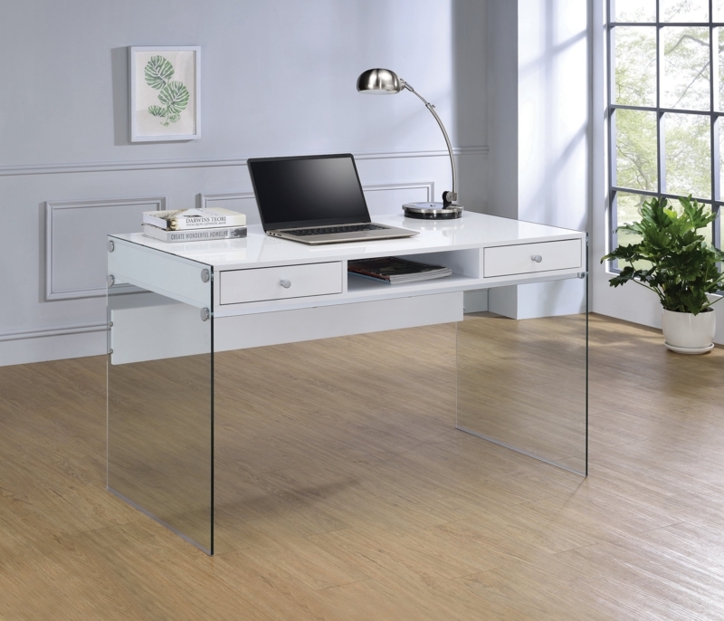 Eliana 2 Drawer Writing Desk with Tempered Glass Base