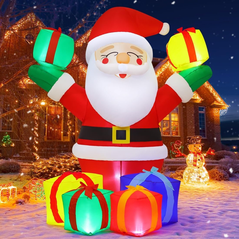 Ellenberger 6 FT Christmas Inflatable Santa Claus with Present Boxes