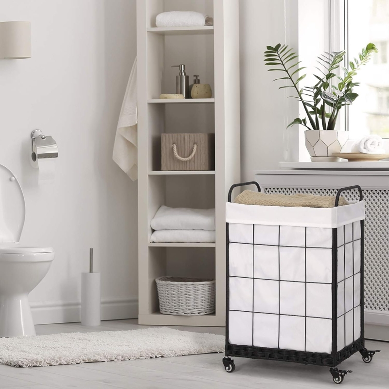 Fabric Rolling Laundry Hamper with Handles