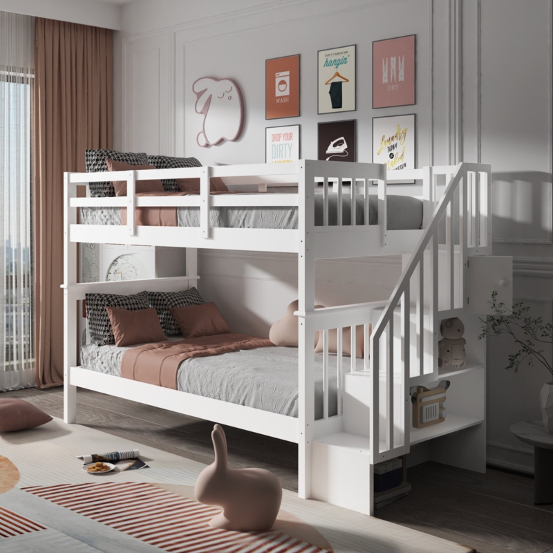 Twin Over Twin Bunk Beds With Stairs | Foter