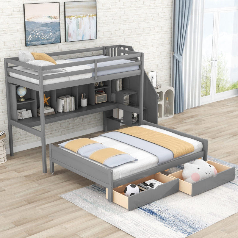 Fatjona Kids Twin Extra Long Over Full Bunk Bed with Drawers