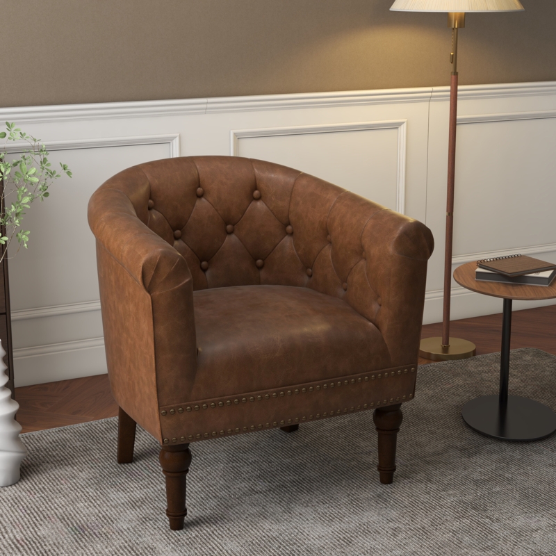 Faux Leather Barrel Chair