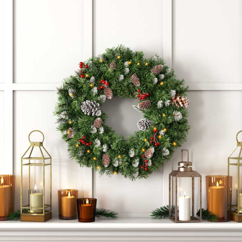 Faux Lighted Spruce Metal 24'' Wreath