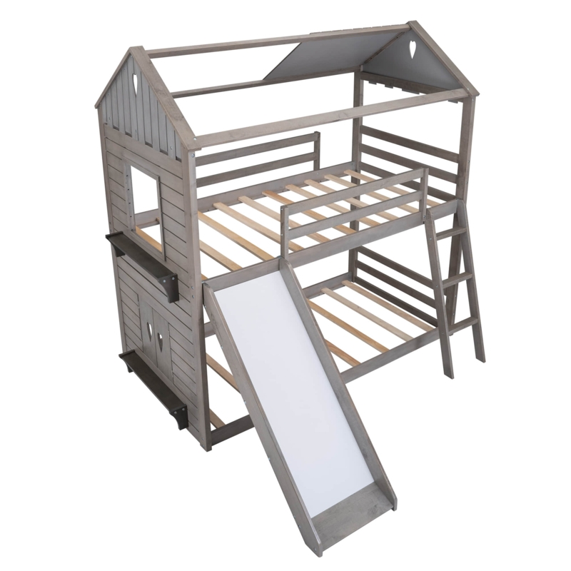 Finnegan Twin Over Twin Size Wooden Bunk Bed with Slide by Harper Orchard