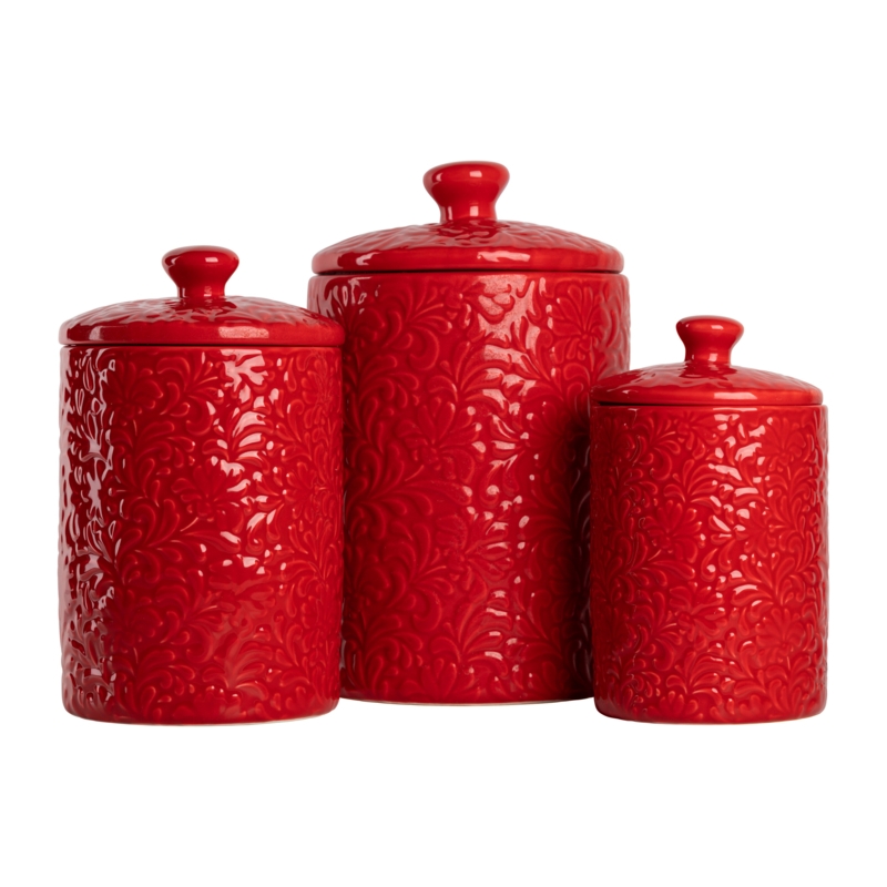 Fleur Embossed 3 Piece Kitchen Canister Set