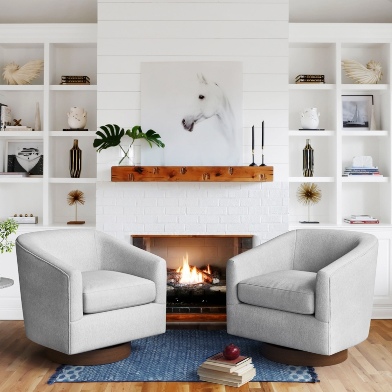 Forno Upholstered Swivel Barrel Chair With Wood Base