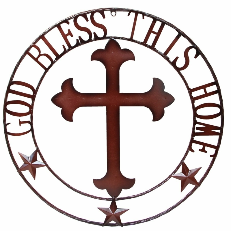 Fuente Metal God Bless This Home Cross Rust Red Circle Sign Wall Mounted Outdoor Dcor