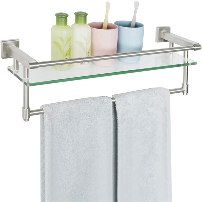 Glass Floating Shelf with Towel Bar