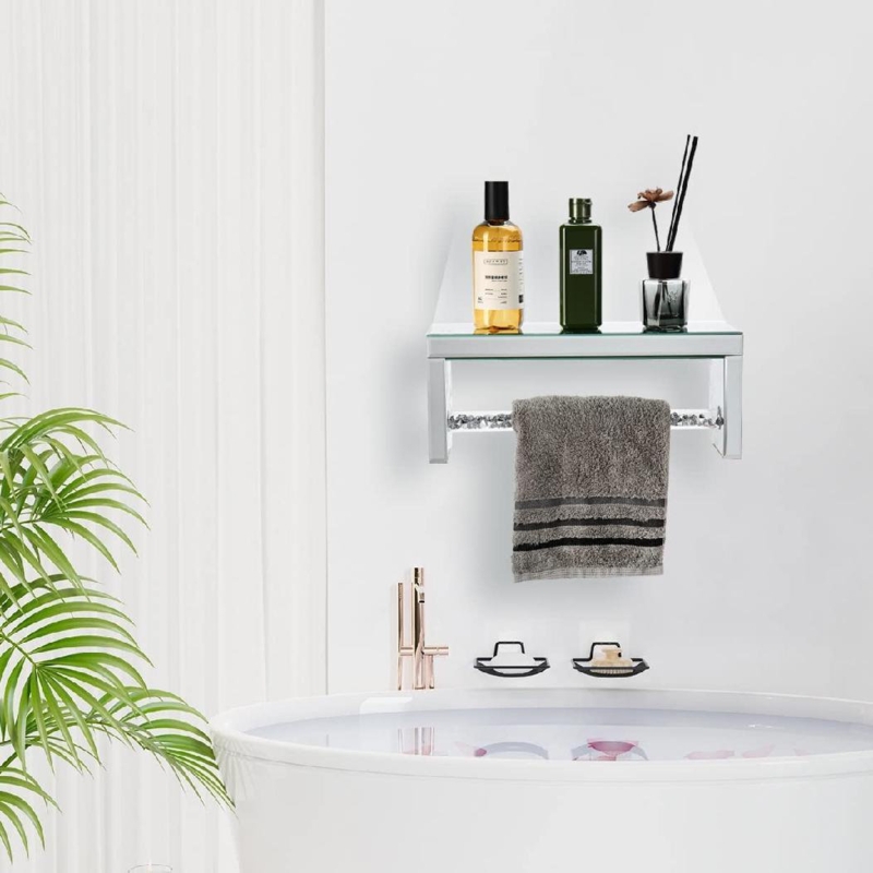 Glass Floating Shelf with Towel Bar
