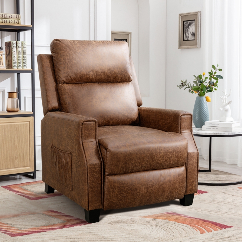 Glori 36'' Wide Contemporary Lounger, Breathable Leather Ultra Soft Push Back Recliner Chair
