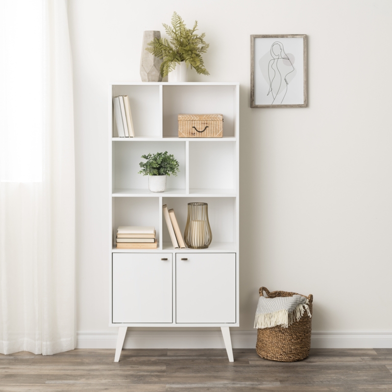 Guthmar Mid-Century Modern Bookcase With Six Shelves And Two Doors