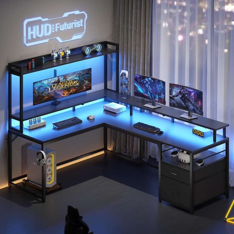 Hagin L-Shaped Metal Base Computer Desk