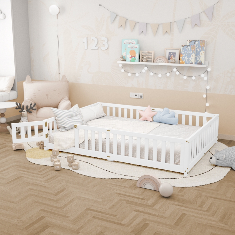Helveston  Floor Platform Kids bed with Fences