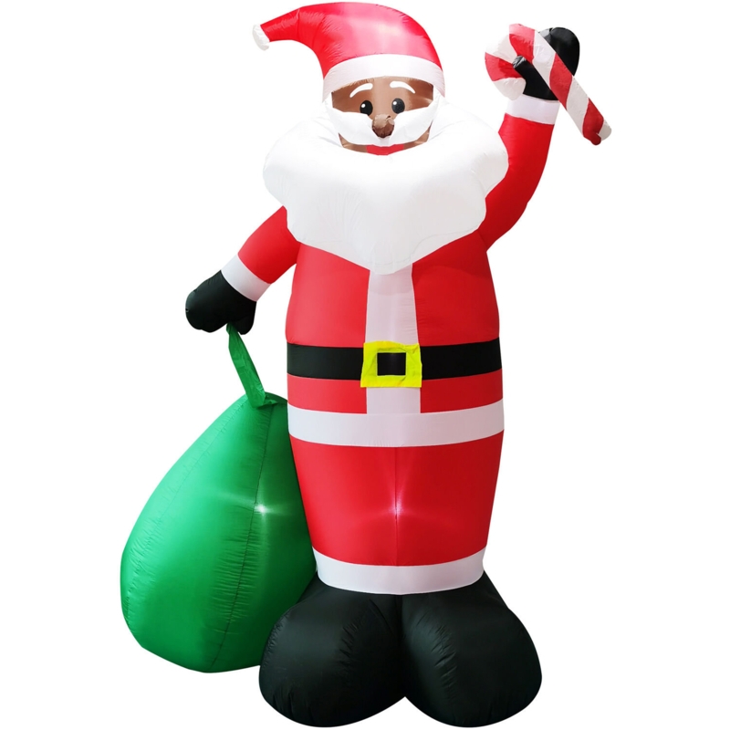 Henrettia 10-Ft. Tall Prelit African American Santa Holding Toy Sack Inflatable