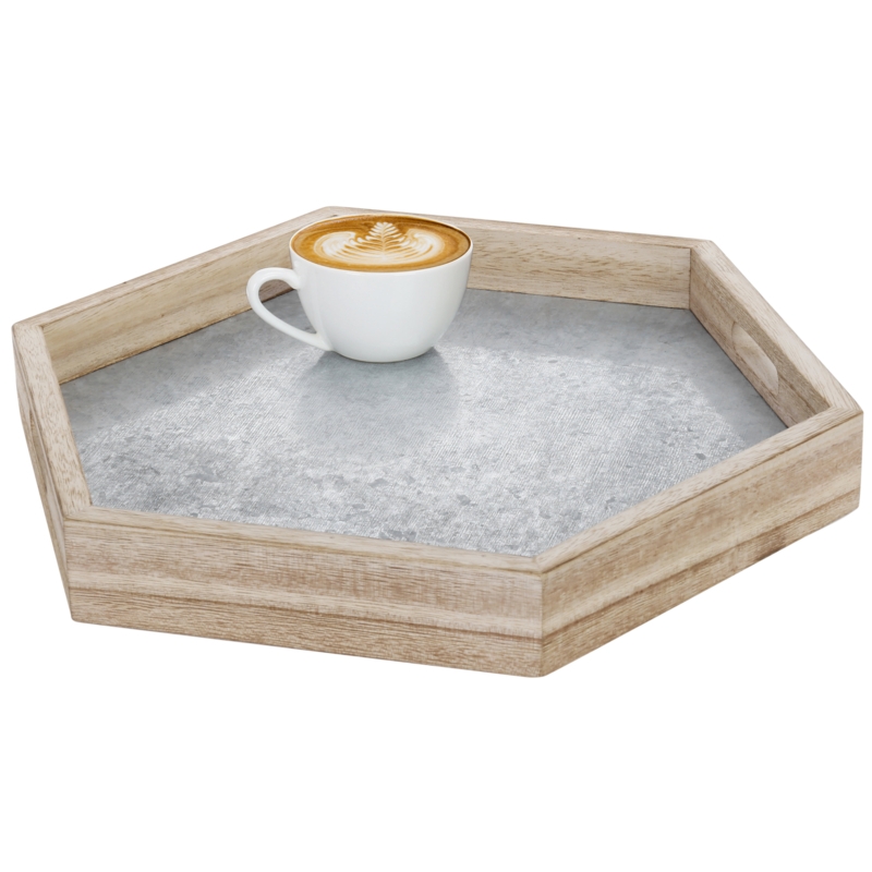 Hexagonal 15 Inch Decorative Ottoman Tray
