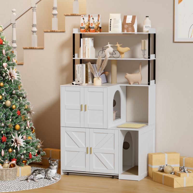 Hidden Cat Litter Box Enclosure Furniture For 2 Cats