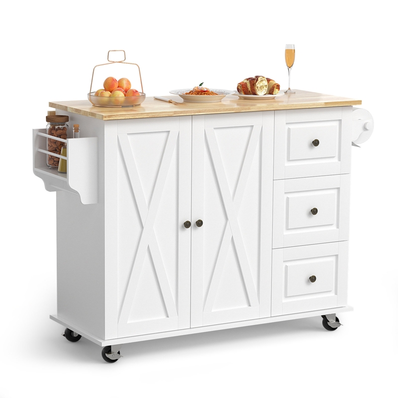 Jaason 51.2'' Wide Rolling Kitchen Island with Storage and Drop Leaf