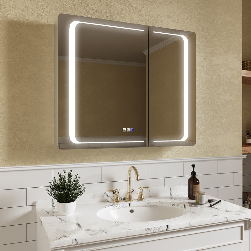 Jadiah 36'' W 30'' H Frameless Medicine Cabinet with Mirror and 3 Adjustable Shelves