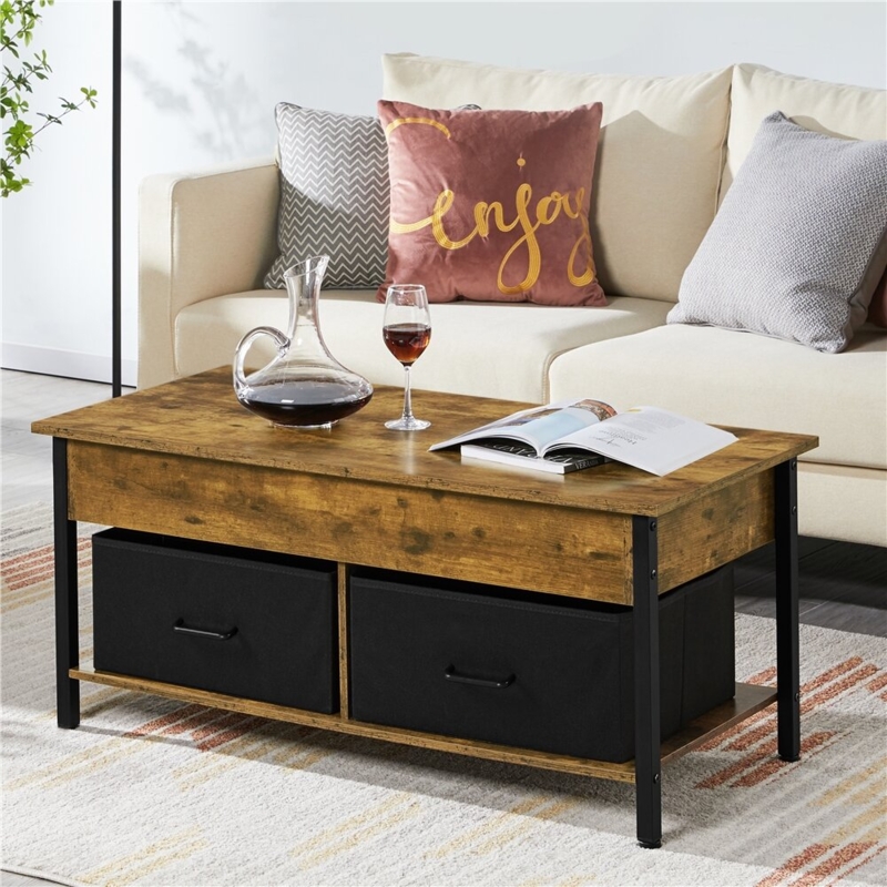 Jarissa Lift Top Coffee Table with Hidden Compartment & 2 Fabric Storage Baskets