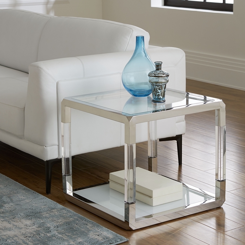 Jasper Glass Floor Shelf End Table with Storage