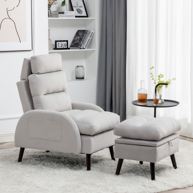 Jodey 26.8" Wide Reclining Accent Chair with Adjustable Backrest with an Storage Ottoman