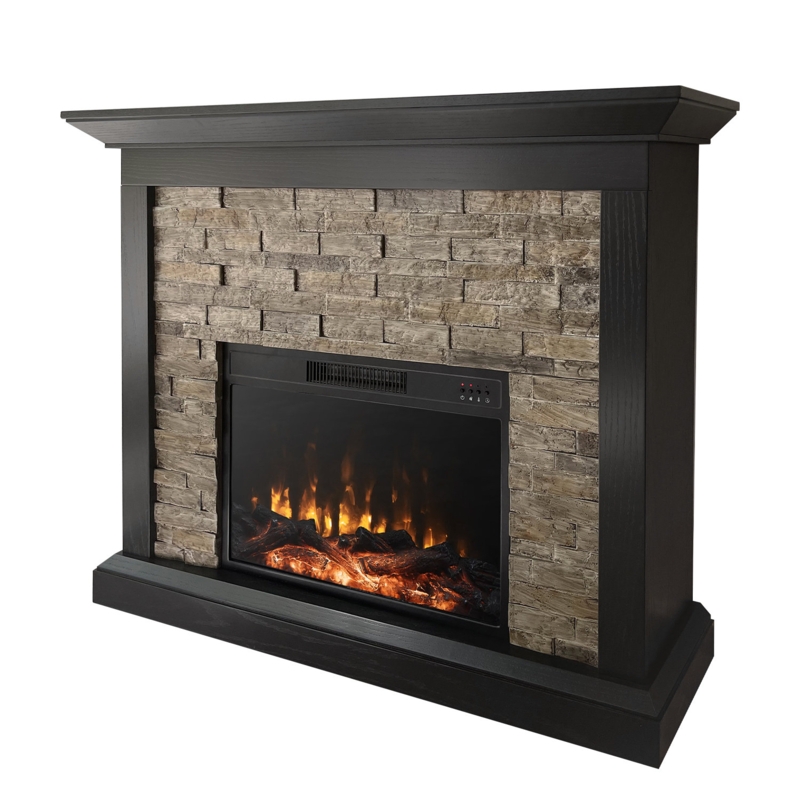 Kaivhon 45"Faux Stone Mantel Infrared  Electric Fireplace With Timer&Remote Control