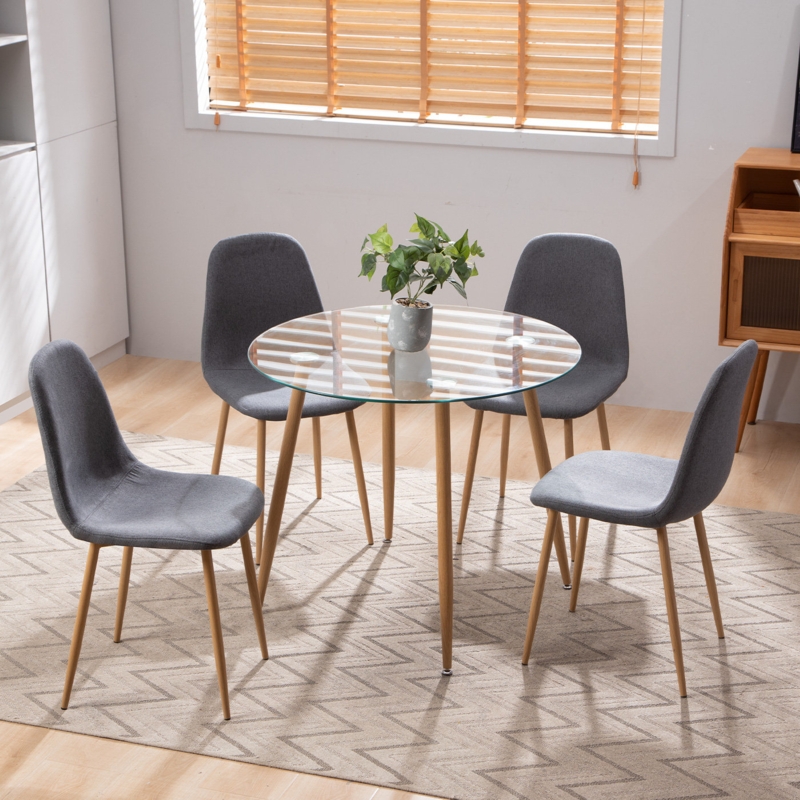 Kinzlie Modern Round Glass Dining Table With Sturdy Metal Leg For Dining Room,Kitchen