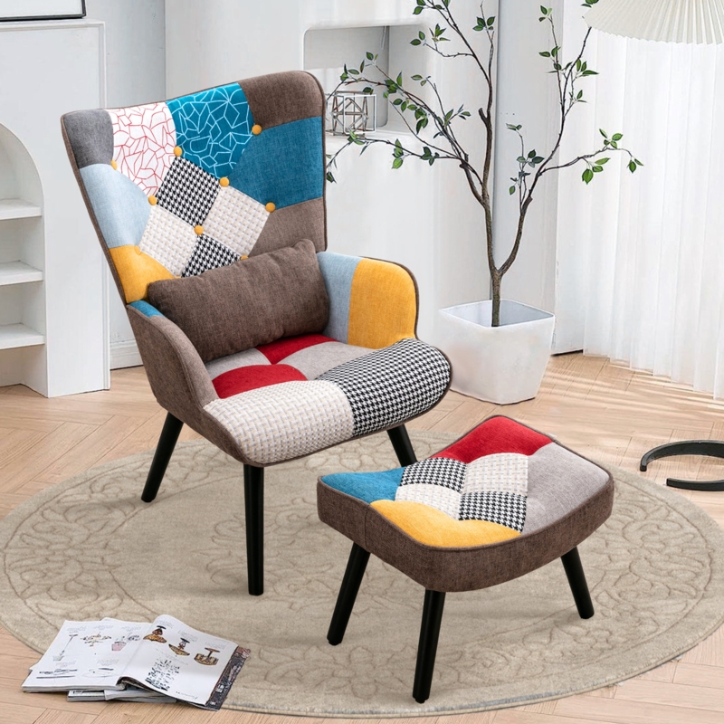 Kohlson Upholstered Wingback Chair with Ottoman