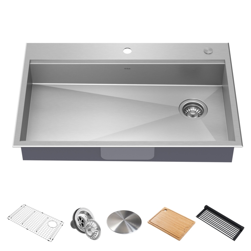 Kore ADA Workstation 33" L Drop-In Top Mount 16 Gauge Stainless Steel Single Bowl Kitchen Sink with Accessories