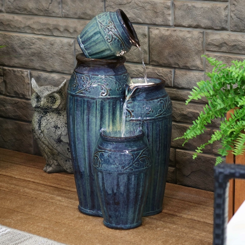Kupski Outdoor Weather Resistant Floor Fountain with Light