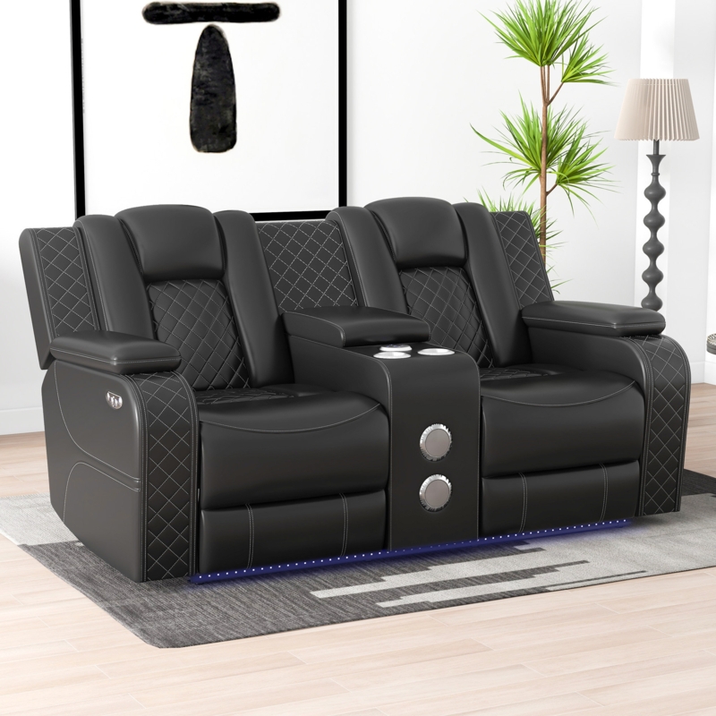 Lamica 73.2''W Breathable Leather Dual Motor Power Reclining Loveseat Sofa with Bluetooth Speaker