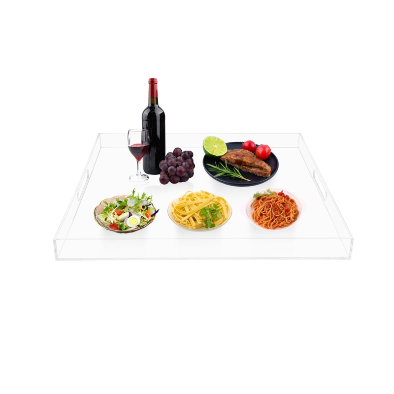 Large Acrylic Food Serving Tray with Handle Countertop Organizer