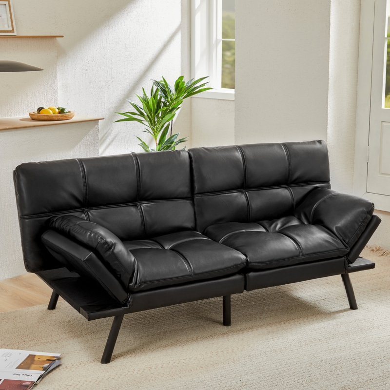 Lashann 71" Wide Tufted Back Upholstered Convertible Sofa with Adjustable Arms